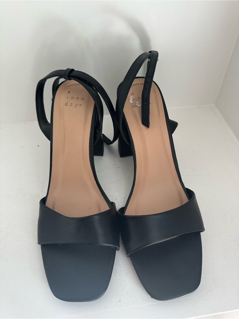 a new day Black Square-Toe Block Heel Slingback Sandals